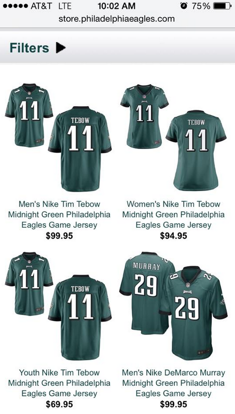 Tim Tebow Eagles jerseys for sale